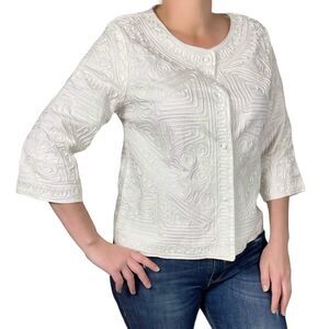 Joni B. White Textured Print 3/4 Sleeve Jacket